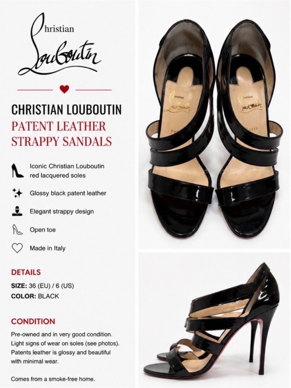 Christian Louboutin Black Patent Leather Strappy High Heels